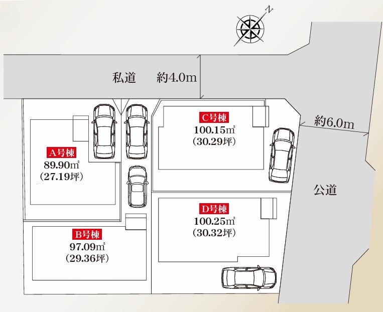 相模原市南区東大沼4丁目の新築戸建てDの区画図の写真