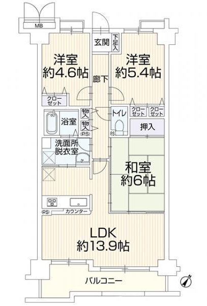八王子市台町2丁目の中古マンションの間取図の写真