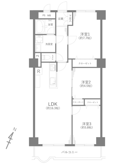 八王子市台町4丁目の中古マンションの間取図の写真