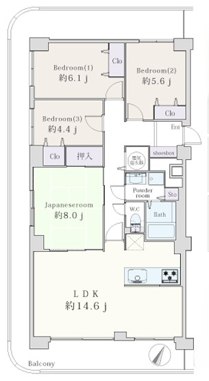 八王子市台町4丁目の中古マンションの間取図の写真
