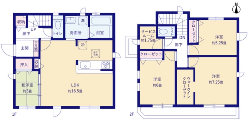 八王子市富士見町の新築戸建て1号棟の間取図