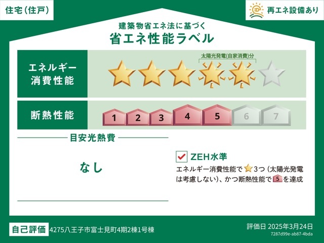 八王子市富士見町の新築戸建て1号棟の省エネ性能ラベル