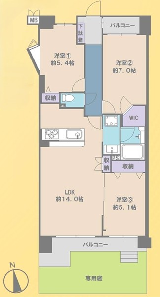 八王子市狭間町の中古マンションの間取図の写真