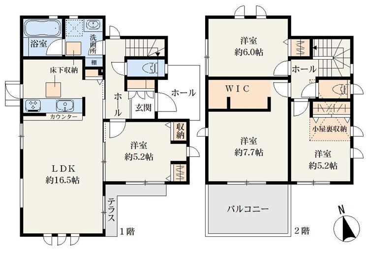 八王子市泉町の新築戸建て1号棟の間取図