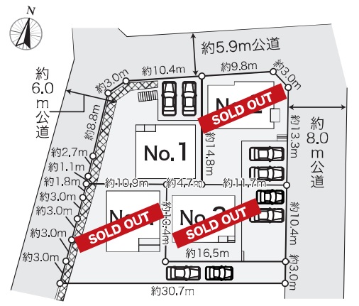 八王子市北野台4丁目の新築戸建て1号棟の区画図