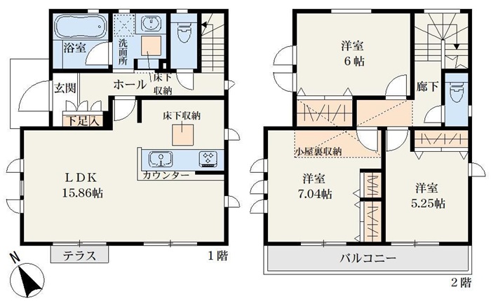 八王子市緑町の新築戸建ての間取図