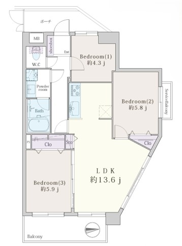 八王子市明神町3丁目の中古マンションの間取図の写真