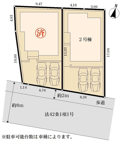八王子市長沼町の新築戸建て2号棟の区画図