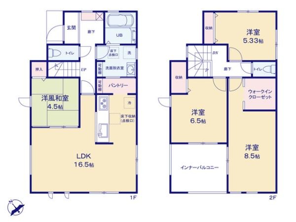 八王子市中野山王2丁目の新築戸建て1号棟の間取図