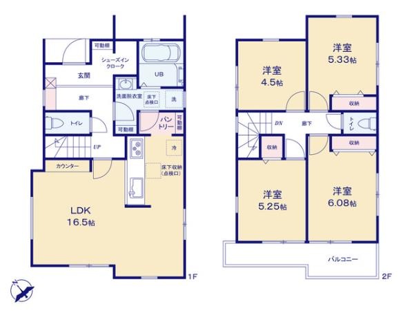 八王子市中野山王2丁目の新築戸建て2号棟の間取図