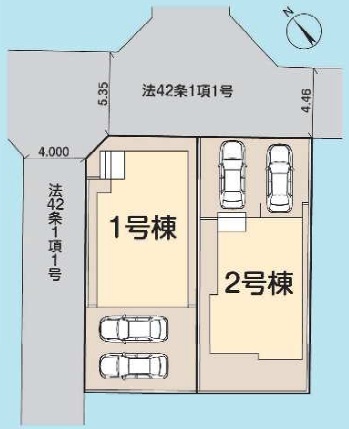 八王子市中野山王2丁目の新築戸建ての区画図