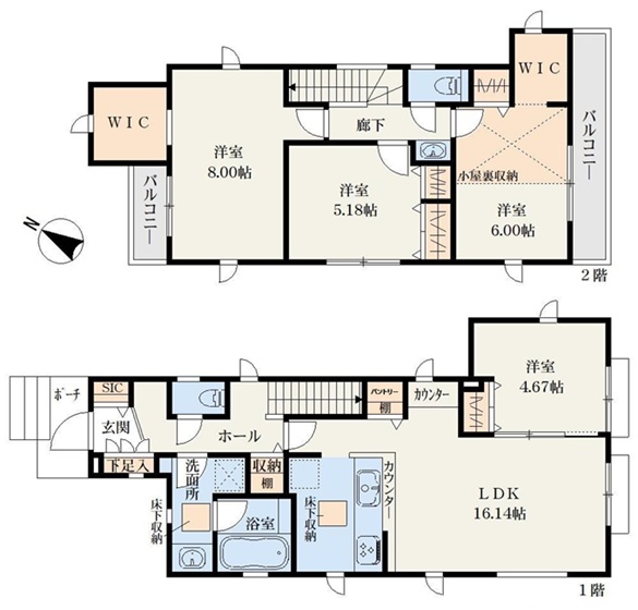 八王子市並木町の新築戸建ての間取図