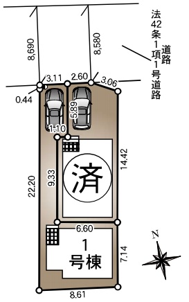 八王子市大和田町7丁目の新築戸建て1号棟の区画図