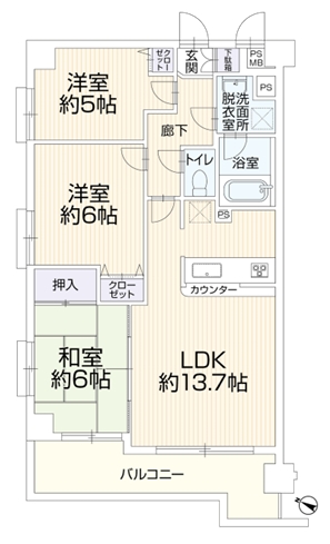 八王子市散田町5丁目の中古マンションの間取図の写真