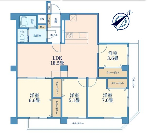八王子市千人町3丁目の中古マンションの間取図の写真