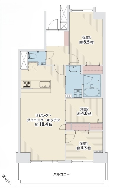 八王子市下柚木3丁目の中古マンションの間取図の写真