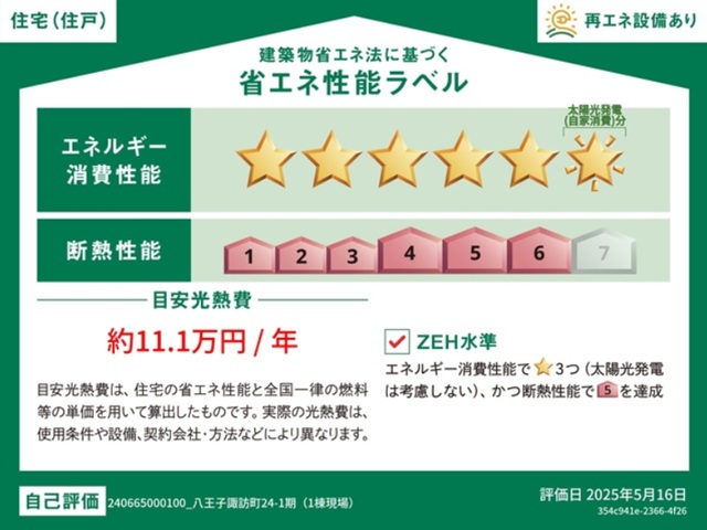 八王子市諏訪町の新築戸建ての省エネ性能ラベル