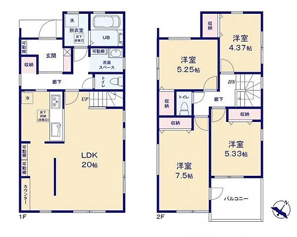 八王子市寺田町の新築戸建て1号棟の間取図