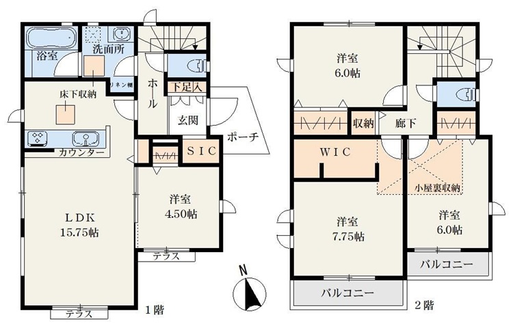 八王子市宇津木町の新築戸建て1号棟の間取図