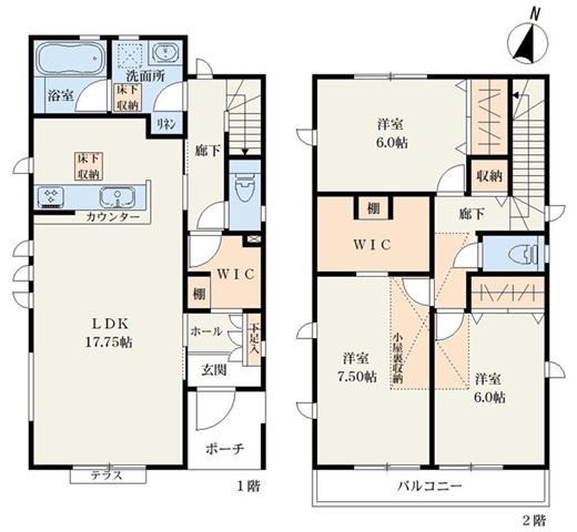八王子市宇津木町の新築戸建て2号棟の間取図