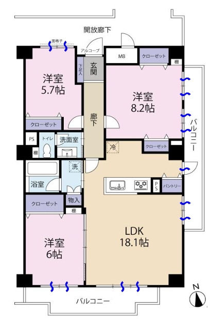 相模原市中央区上溝の中古マンションの間取図の写真
