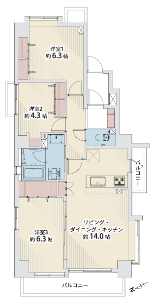 相模原市中央区相模原5丁目の中古マンションの間取図の写真