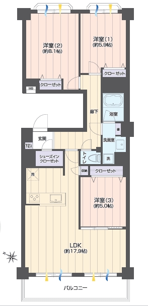 相模原市南区上鶴間5丁目の中古マンションの間取図の写真