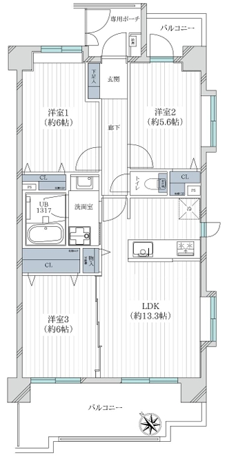 相模原市南区相模台2丁目の中古マンションの間取図の写真