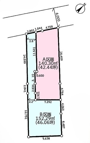 八王子市長房町の土地A区画の区画図の写真