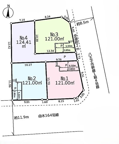 八王子市中山の土地2区画の区画図の写真