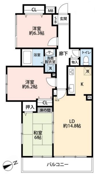町田市相原町の中古マンション2階部分の間取図