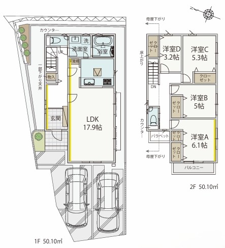 町田市本町田の新築戸建て1号棟の間取図の写真
