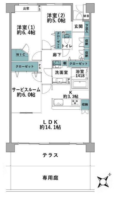 町田市三輪緑山3丁目の中古マンション1階部分の間取図
