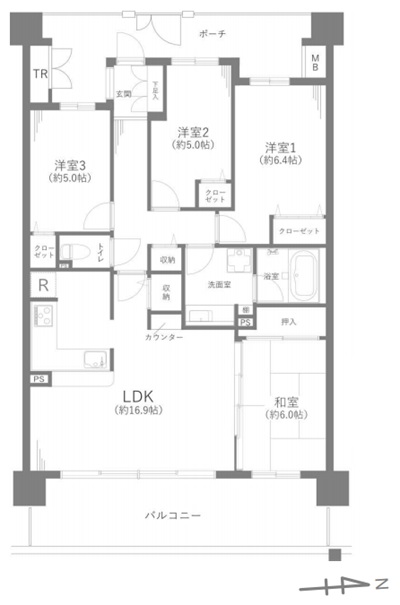 町田市小山ヶ丘5丁目の中古マンション7階部分の間取図