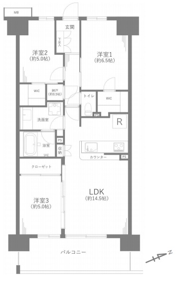 町田市小山ヶ丘6丁目の中古マンション1階部分の間取図