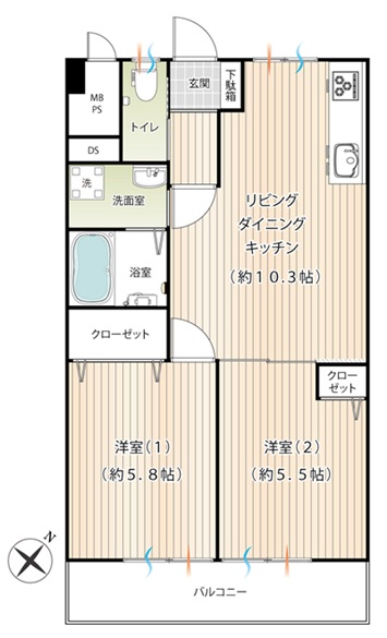 町田市玉川学園1丁目の中古マンション3階部分の間取図