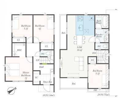 町田市玉川学園2丁目の新築戸建て2号棟の間取図の写真