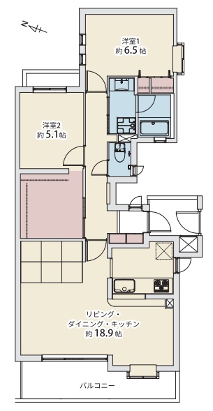 町田市玉川学園5丁目の中古マンション1階部分の間取図