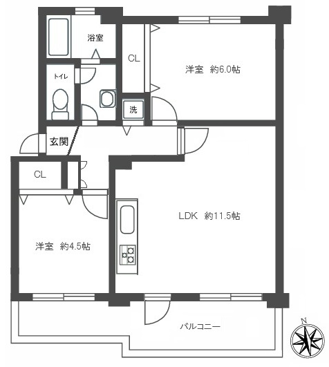 町田市鶴川6丁目の中古マンション1階部分の間取図
