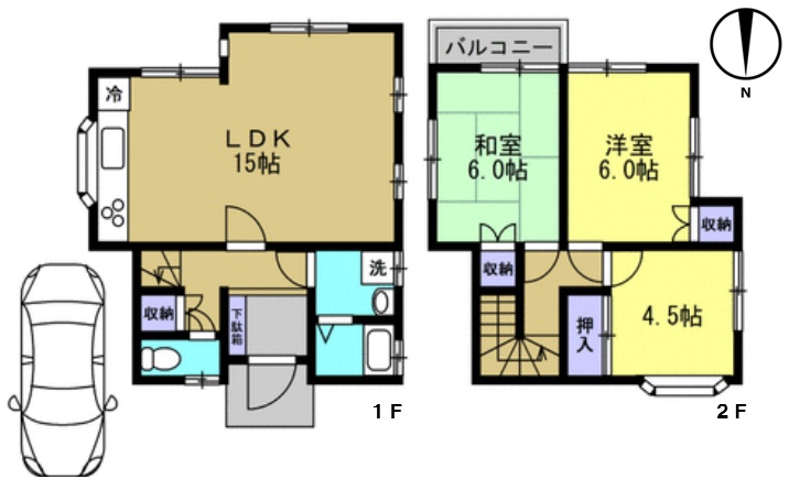 相模原市中央区水郷田名1丁目の中古戸建ての間取図