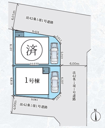 相模原市中央区南橋本1丁目の新築戸建て1号棟の区画図の写真