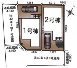 相模原市中央区横山4丁目の新築戸建て1号棟の区画図の写真