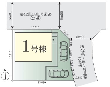 相模原市緑区二本松3丁目の新築戸建ての区画図の写真