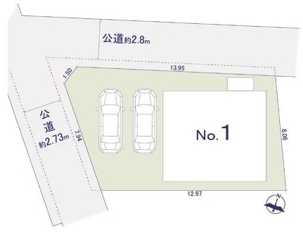 相模原市緑区大島の新築戸建ての区画図の写真