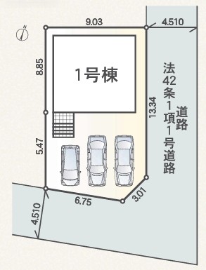 相模原市南区磯部の新築戸建ての区画図の写真