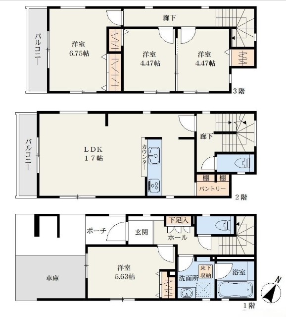 相模原市南区相武台3丁目の新築戸建ての間取図の写真