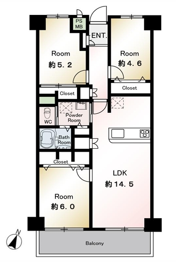 八王子市初沢町の中古マンションの間取図の写真