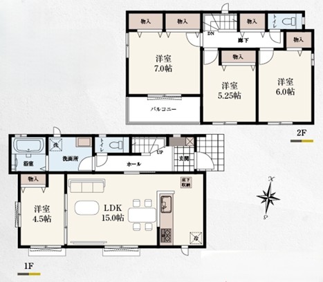 八王子市狭間町の新築戸建てA号棟の間取図