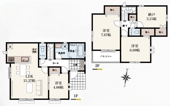 八王子市狭間町の新築戸建てB号棟の間取図