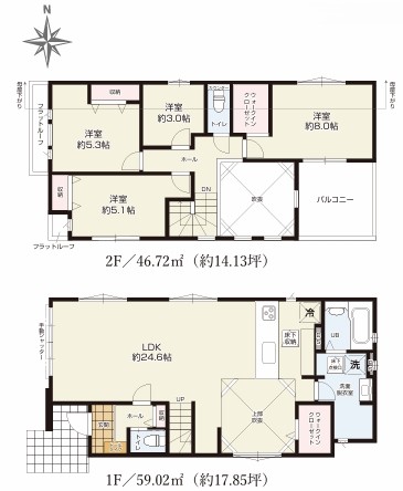 八王子市富士見町の新築戸建て2号棟の間取図